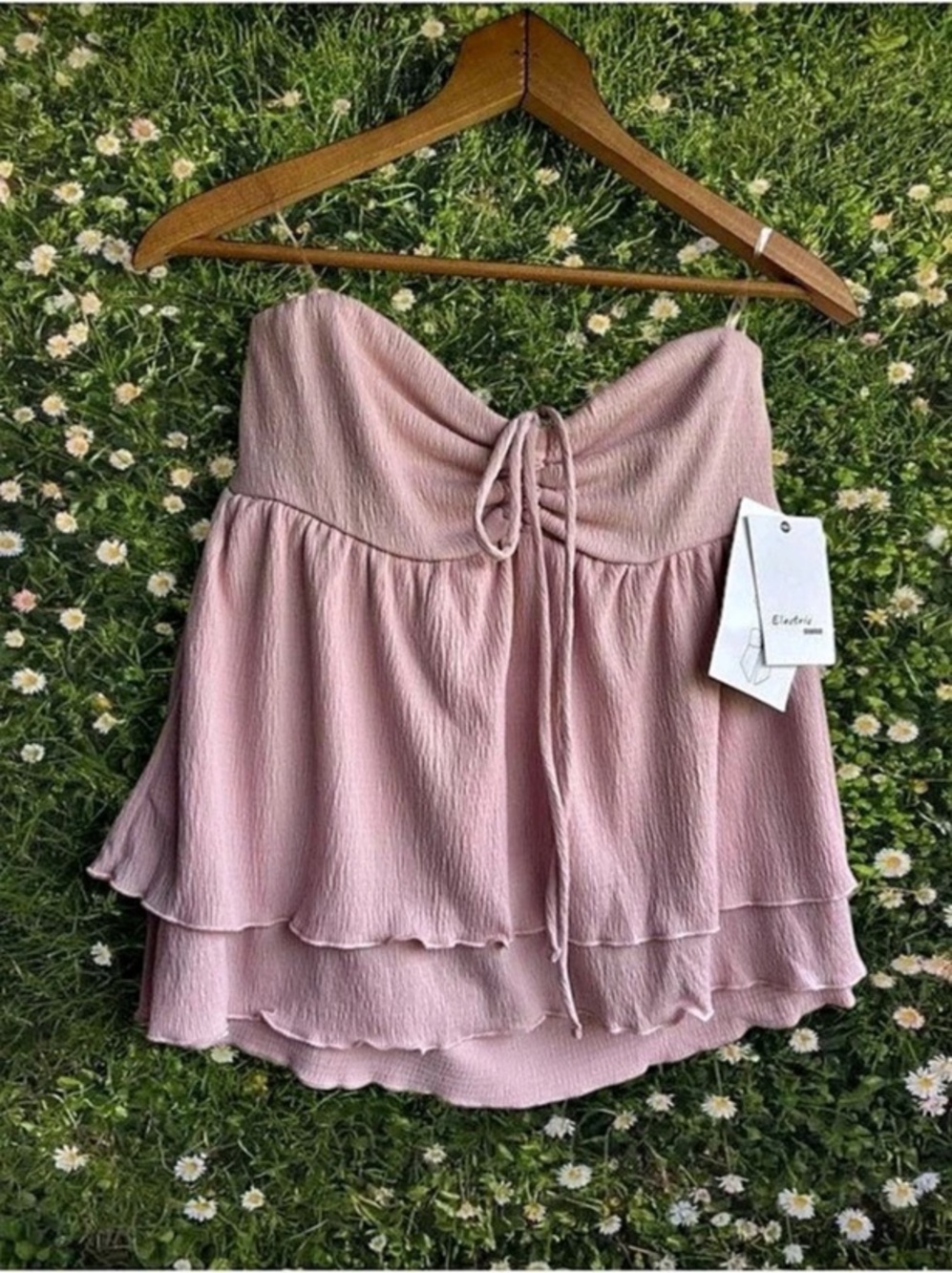 Baby Pink Strapless Ruffle Tiered Blouse NWT